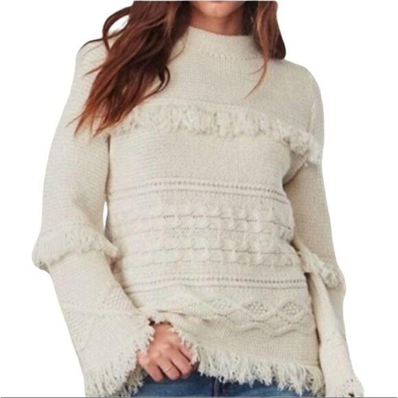 BB Dakota Cable Knit Fringe Crew Neck Long Sleeve Chunky Knit Sweater Size S - Picture 1 of 16